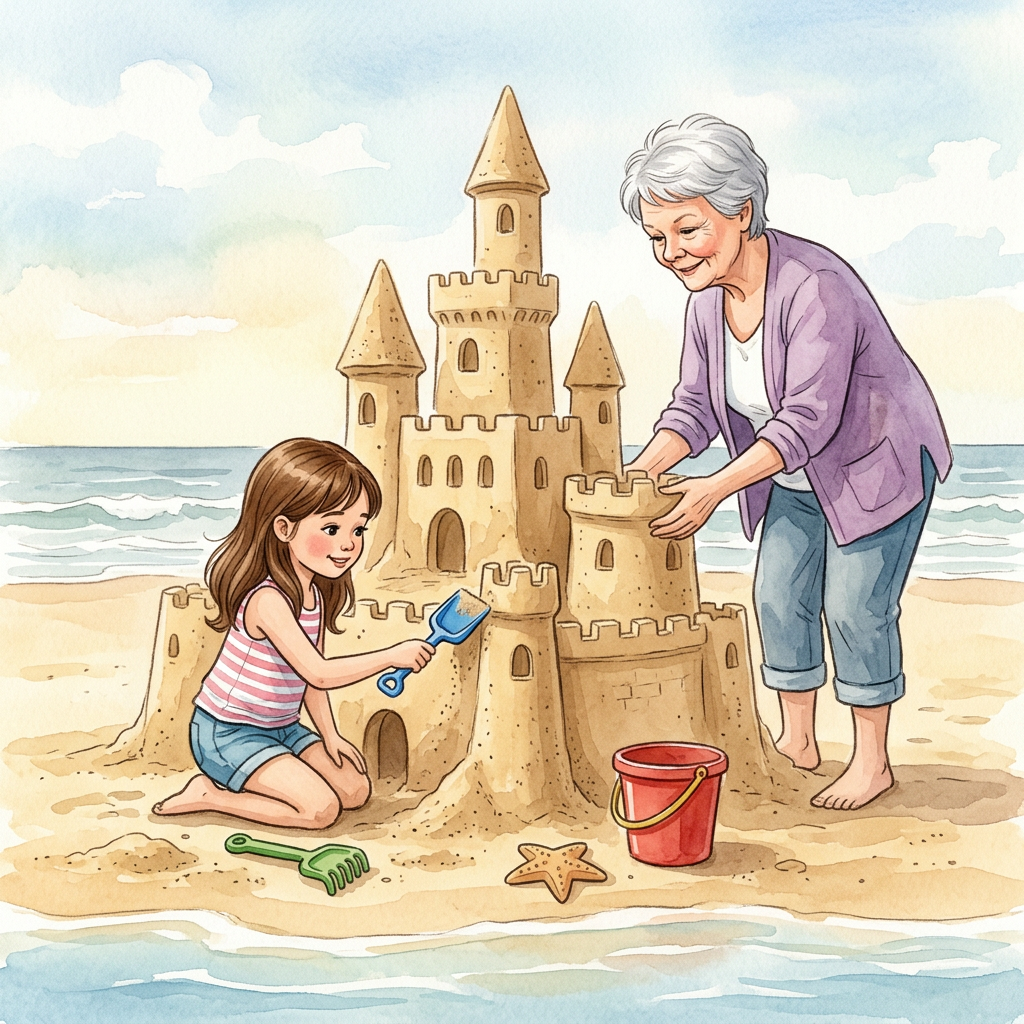 Cover of Bella and Grandma build a giant sandcastle