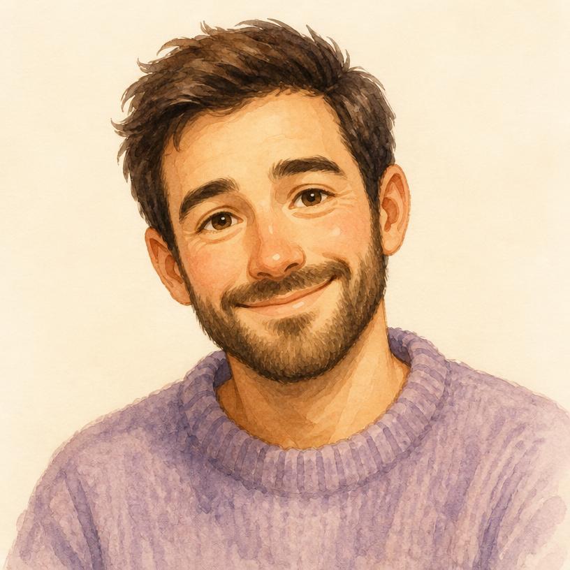 Illustrated watercolour portrait of Ross Evans, founder of Wispalo